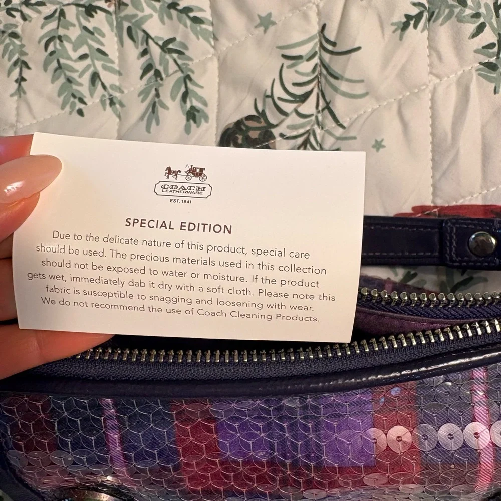 Coach Poppy sequins shimmer bag purple plaid shoulder purse special edition - Picture 8 of 12